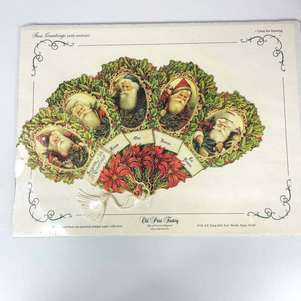 Old Print Factory Christmas Fan Greeting Card Victorian Reproduction